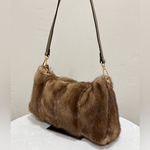 Natural Mink Fur Soft Slouchy Bag/Shoulder Bag/Crossbody & Fur Flower Bag Charm - Picture 7 of 16